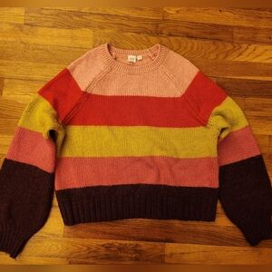 GAP Cotton Horizontal Striped Knit Sweater Pink Yellow Purple Red Fuschia Size M